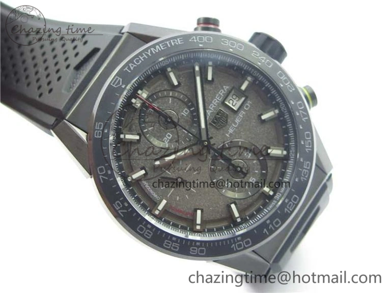 ModernLook Calibre Heuer 01 Chrono 43mm PVD XF 1:1 Best Edition Gray Dial on Black Rubber Strap A 9674