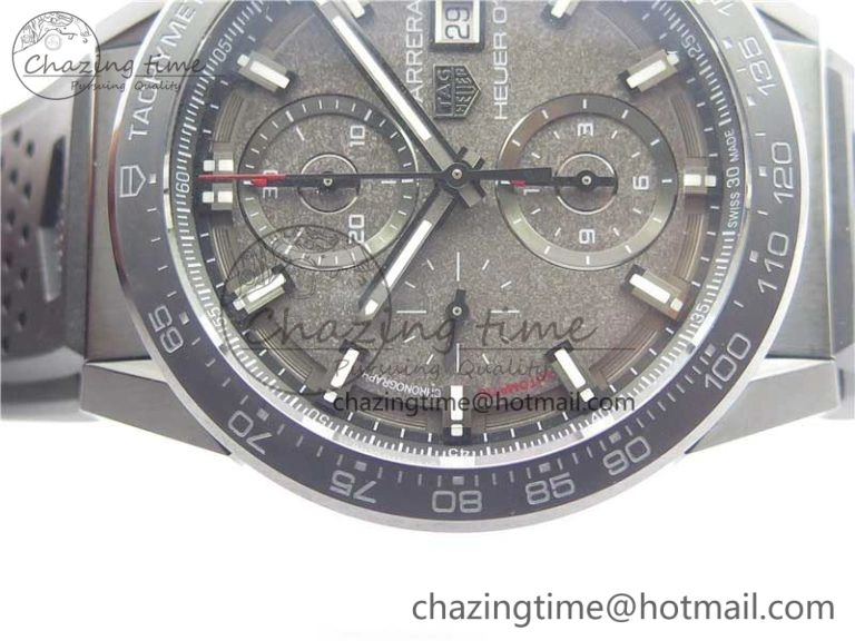 ModernLook Calibre Heuer 01 Chrono 43mm PVD XF 1:1 Best Edition Gray Dial on Black Rubber Strap A 9674