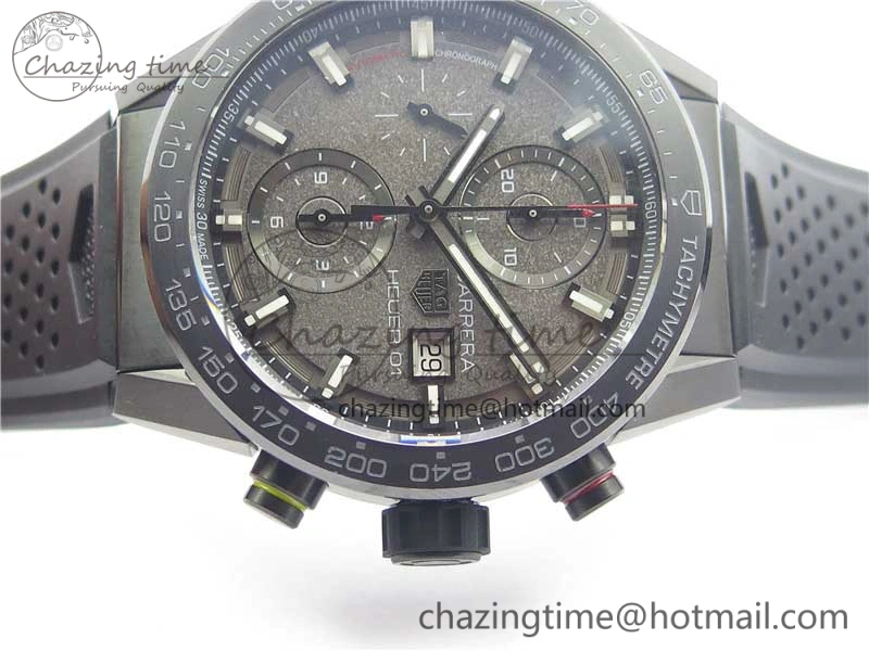 ModernLook Calibre Heuer 01 Chrono 43mm PVD XF 1:1 Best Edition Gray Dial on Black Rubber Strap A 9674