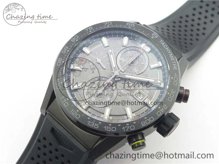 ModernLook Calibre Heuer 01 Chrono 43mm PVD XF 1:1 Best Edition Gray Dial on Black Rubber Strap A 9674
