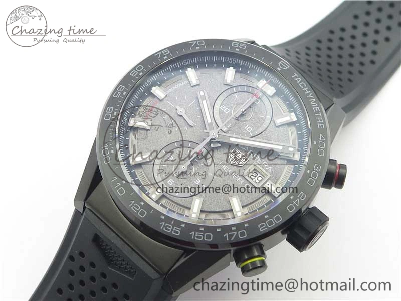 ModernLook Calibre Heuer 01 Chrono 43mm PVD XF 1:1 Best Edition Gray Dial on Black Rubber Strap A 9674