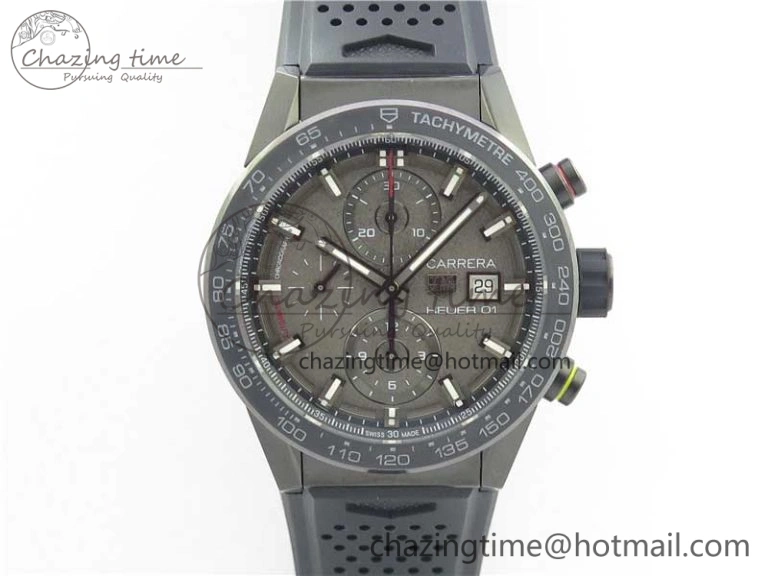 ModernLook Calibre Heuer 01 Chrono 43mm PVD XF 1:1 Best Edition Gray Dial on Black Rubber Strap A 9674
