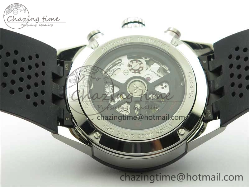 Calibre Heuer 01 Chrono 43mm SS XF 1:1 Best Edition Skeleton Dial Red Hand on Black Rubber Strap A WellDesigned 9665