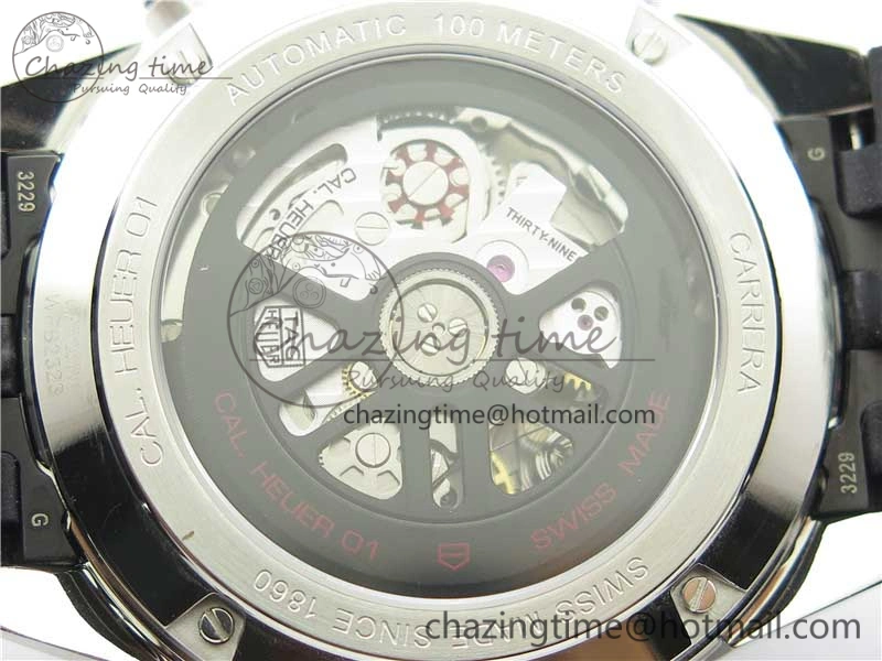 Calibre Heuer 01 Chrono 43mm SS XF 1:1 Best Edition Skeleton Dial Red Hand on Black Rubber Strap A WellDesigned 9665