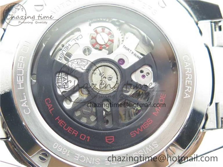 Calibre Heuer 01 Chrono 43mm SS XF 1:1 Best Edition Skeleton Dial Red Hand on SS Bracelet A ZeroBulk 9680