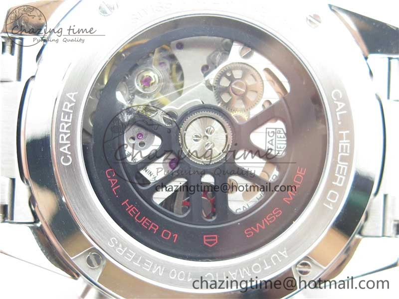 Calibre Heuer 01 Chrono 43mm SS XF 1:1 Best Edition Skeleton Dial Red Hand on SS Bracelet A ZeroBulk 9680