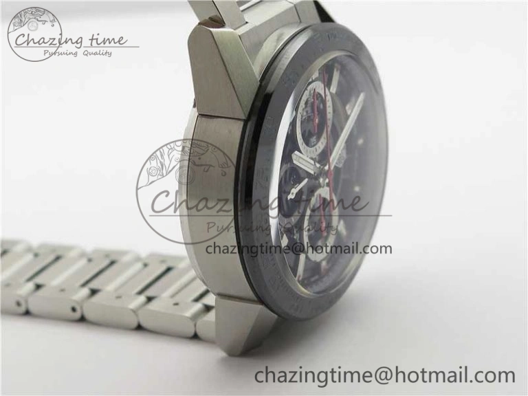 Calibre Heuer 01 Chrono 43mm SS XF 1:1 Best Edition Skeleton Dial Red Hand on SS Bracelet A ZeroBulk 9680