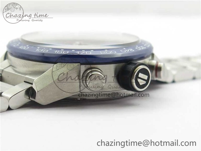 Youthful Calibre Heuer 01 Chrono 43mm SS Blue XF 1:1 Best Edition Skeleton Dial Red Hand on SS Bracelet A 9673