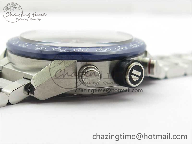 Youthful Calibre Heuer 01 Chrono 43mm SS Blue XF 1:1 Best Edition Skeleton Dial Red Hand on SS Bracelet A 9673