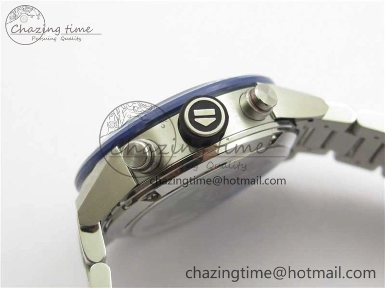 Youthful Calibre Heuer 01 Chrono 43mm SS Blue XF 1:1 Best Edition Skeleton Dial Red Hand on SS Bracelet A 9673