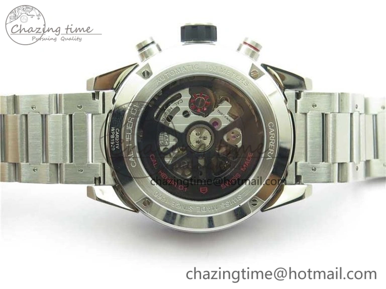 Youthful Calibre Heuer 01 Chrono 43mm SS Blue XF 1:1 Best Edition Skeleton Dial Red Hand on SS Bracelet A 9673