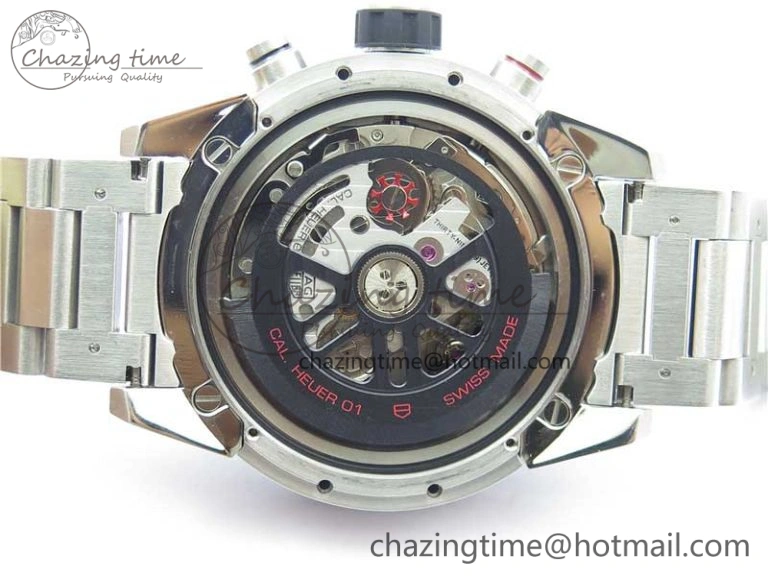 Youthful Calibre Heuer 01 Chrono 43mm SS Blue XF 1:1 Best Edition Skeleton Dial Red Hand on SS Bracelet A 9673