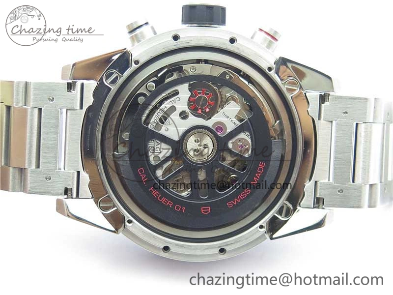 Youthful Calibre Heuer 01 Chrono 43mm SS Blue XF 1:1 Best Edition Skeleton Dial Red Hand on SS Bracelet A 9673