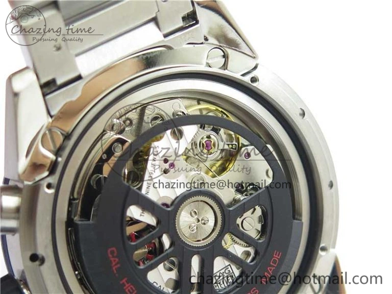 Youthful Calibre Heuer 01 Chrono 43mm SS Blue XF 1:1 Best Edition Skeleton Dial Red Hand on SS Bracelet A 9673