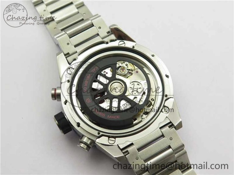Youthful Calibre Heuer 01 Chrono 43mm SS Blue XF 1:1 Best Edition Skeleton Dial Red Hand on SS Bracelet A 9673
