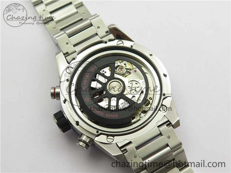 Youthful Calibre Heuer 01 Chrono 43mm SS Blue XF 1:1 Best Edition Skeleton Dial Red Hand on SS Bracelet A 9673