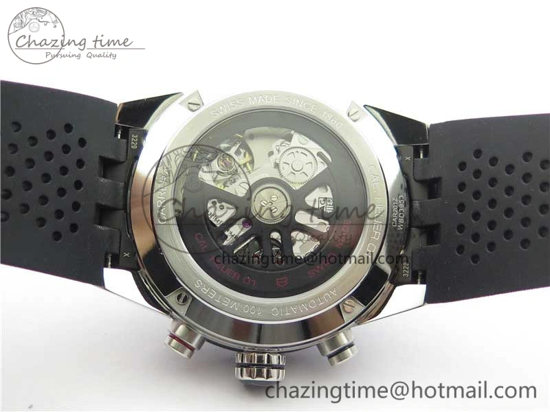 Sporty Calibre Heuer 01 Chrono SS XF 1:1 Best Edition Black Dial on Black Rubber Strap A 9666