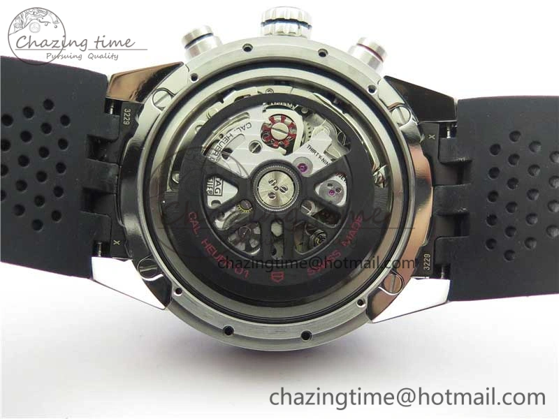 Sporty Calibre Heuer 01 Chrono SS XF 1:1 Best Edition Black Dial on Black Rubber Strap A 9666