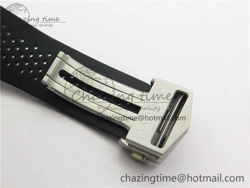 Sporty Calibre Heuer 01 Chrono SS XF 1:1 Best Edition Black Dial on Black Rubber Strap A 9666