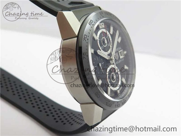 Sporty Calibre Heuer 01 Chrono SS XF 1:1 Best Edition Black Dial on Black Rubber Strap A 9666