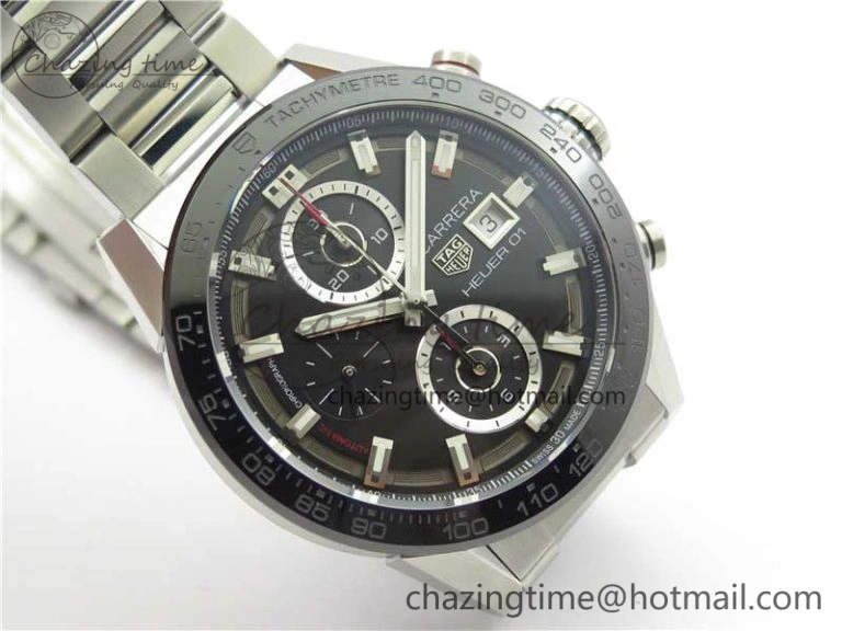 Calibre Heuer 01 Chrono SS XF 1:1 Best Edition Black Dial on SS Bracelet Strap A Refined 9669