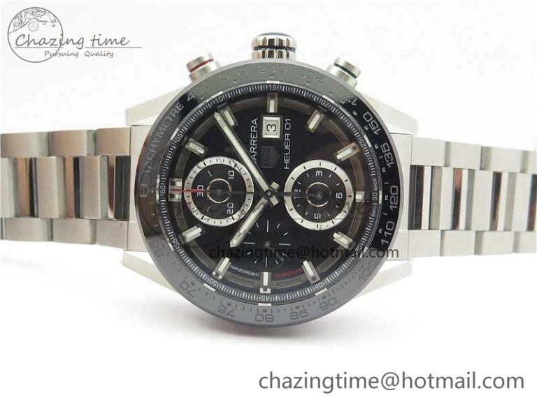 Calibre Heuer 01 Chrono SS XF 1:1 Best Edition Black Dial on SS Bracelet Strap A Refined 9669