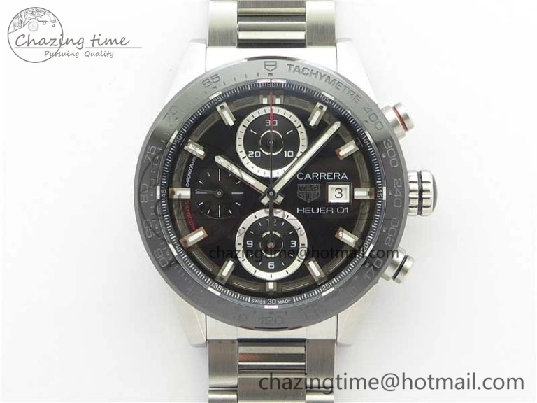 Calibre Heuer 01 Chrono SS XF 1:1 Best Edition Black Dial on SS Bracelet Strap A Refined 9669