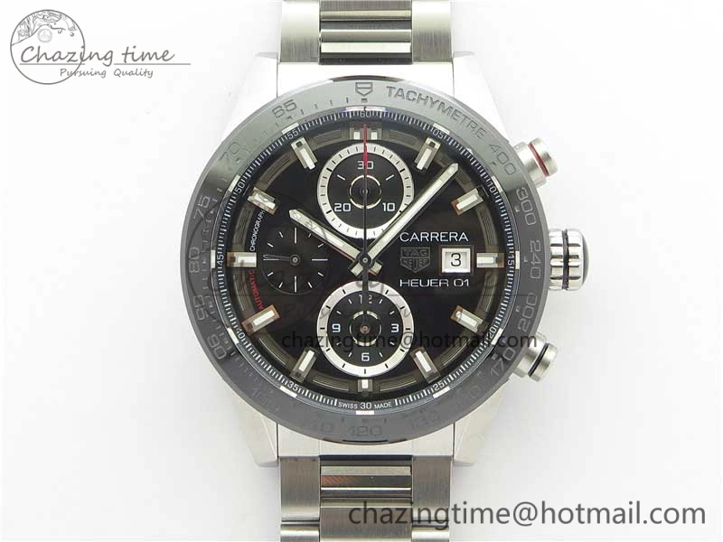 Calibre Heuer 01 Chrono SS XF 1:1 Best Edition Black Dial on SS Bracelet Strap A Refined 9669