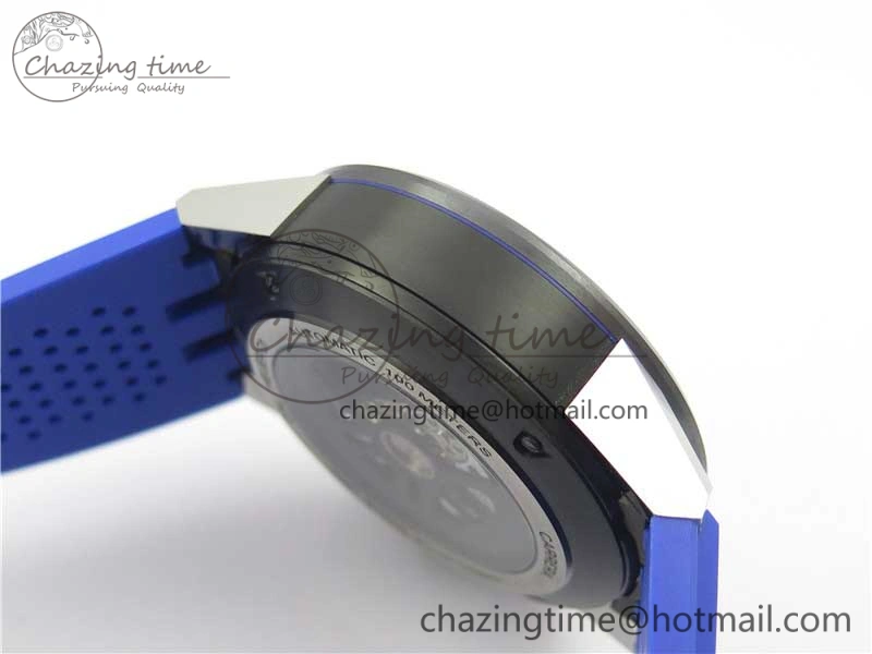 Flexible Calibre Heuer 01 Chrono SS PVD XF 1:1 Best Edition Skeleton Dial Blue Hand on Blue Rubber Strap A 9670