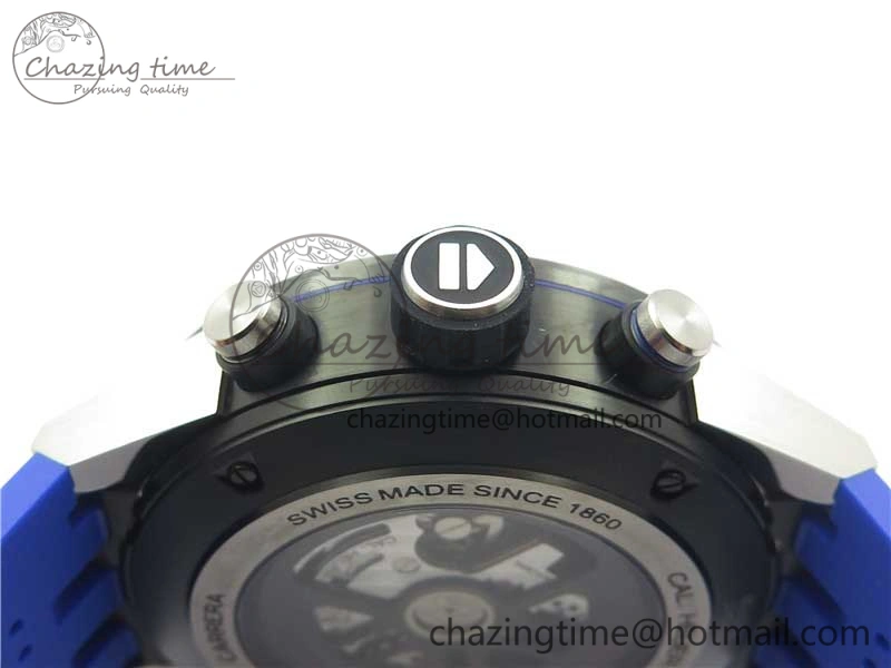 Flexible Calibre Heuer 01 Chrono SS PVD XF 1:1 Best Edition Skeleton Dial Blue Hand on Blue Rubber Strap A 9670