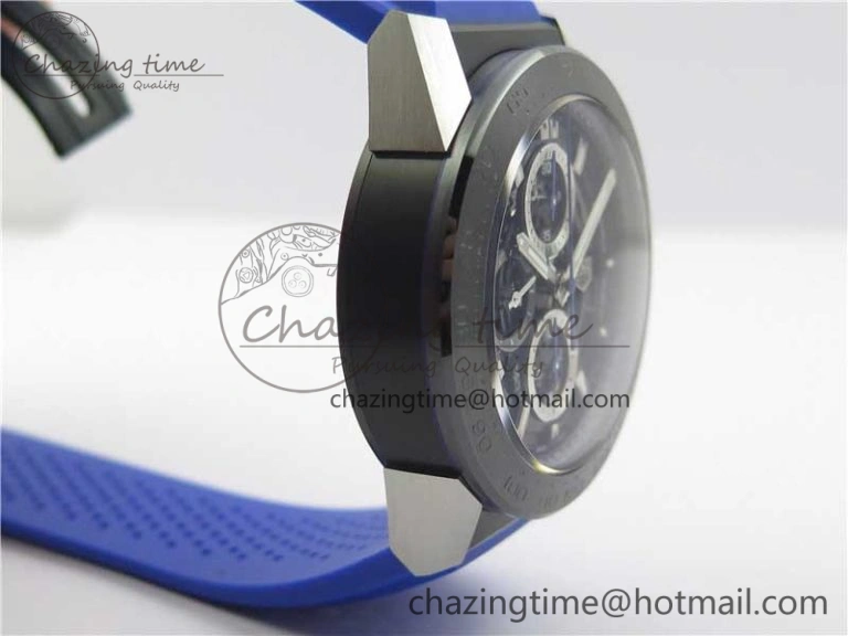 Flexible Calibre Heuer 01 Chrono SS PVD XF 1:1 Best Edition Skeleton Dial Blue Hand on Blue Rubber Strap A 9670