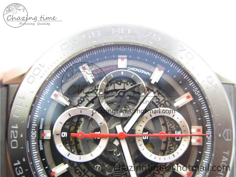 Calibre Heuer 01 Chrono SS PVD XF 1:1 Best Edition Skeleton Dial Red Hand on Black Rubber Strap A GoAnywhere 9667