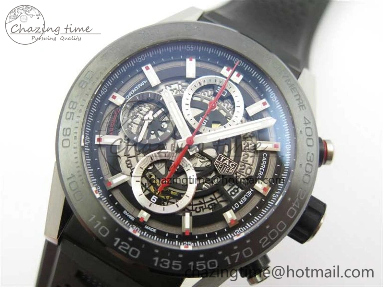 Calibre Heuer 01 Chrono SS PVD XF 1:1 Best Edition Skeleton Dial Red Hand on Black Rubber Strap A GoAnywhere 9667