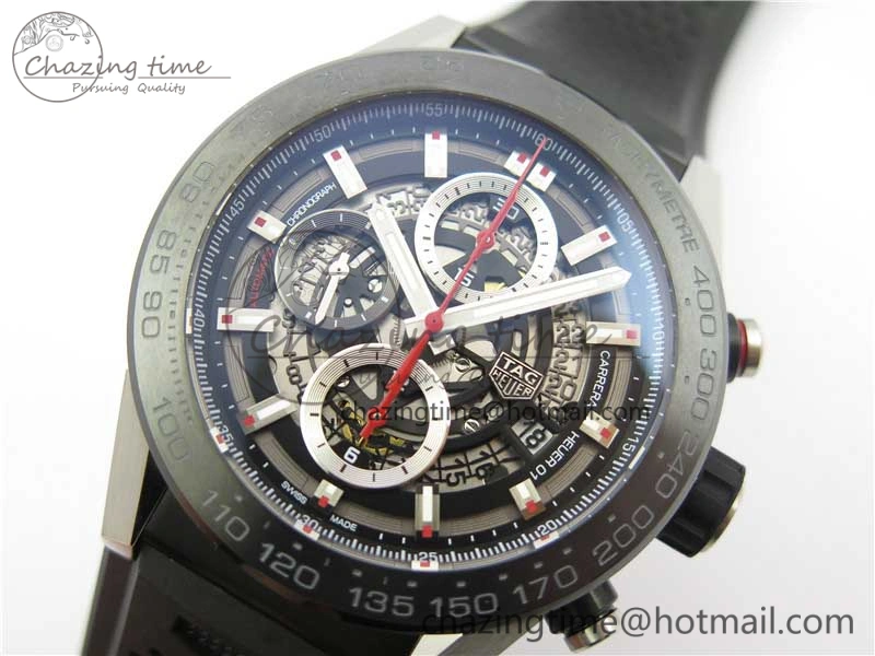 Calibre Heuer 01 Chrono SS PVD XF 1:1 Best Edition Skeleton Dial Red Hand on Black Rubber Strap A GoAnywhere 9667