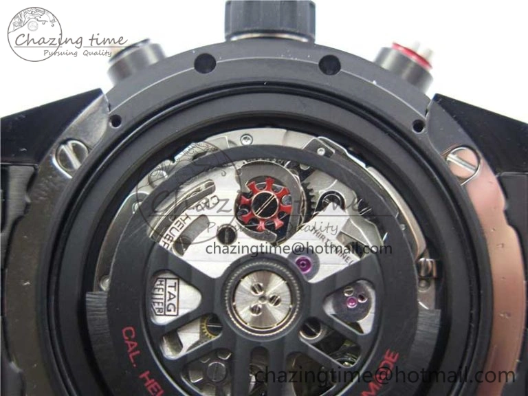 Calibre Heuer 01 Chrono SS PVD XF 1:1 Best Edition Skeleton Dial Red Hand on Black Rubber Strap A GoAnywhere 9667