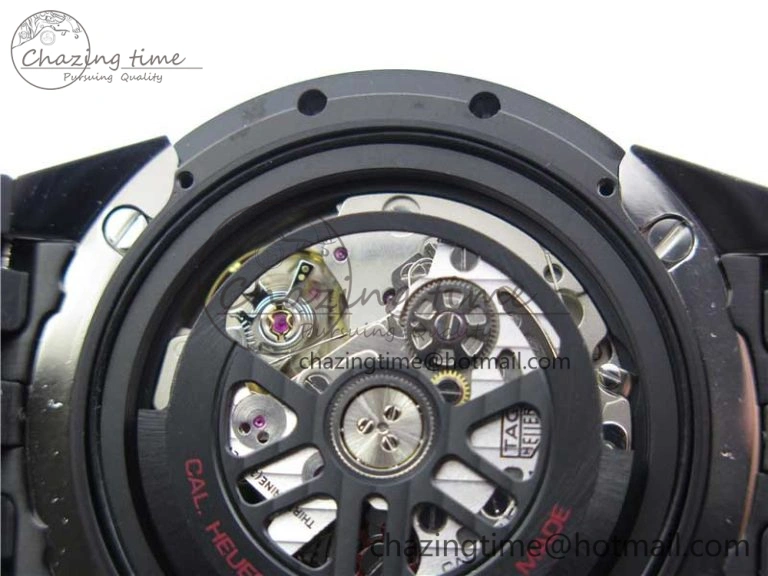 Calibre Heuer 01 Chrono SS PVD XF 1:1 Best Edition Skeleton Dial Red Hand on Black Rubber Strap A GoAnywhere 9667