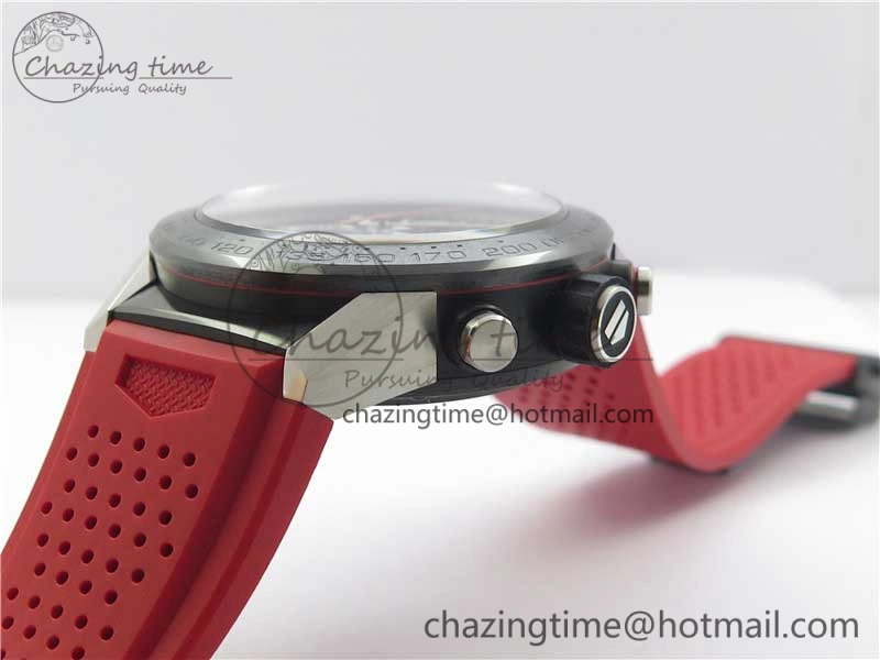 Calibre Heuer 01 Chrono SS PVD XF 1:1 Best Edition Skeleton Dial Red Hand on Red Rubber Strap A WeatherProof 9668