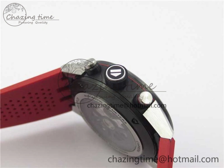 Calibre Heuer 01 Chrono SS PVD XF 1:1 Best Edition Skeleton Dial Red Hand on Red Rubber Strap A WeatherProof 9668
