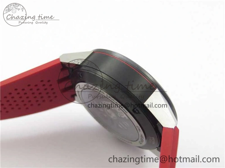 Calibre Heuer 01 Chrono SS PVD XF 1:1 Best Edition Skeleton Dial Red Hand on Red Rubber Strap A WeatherProof 9668