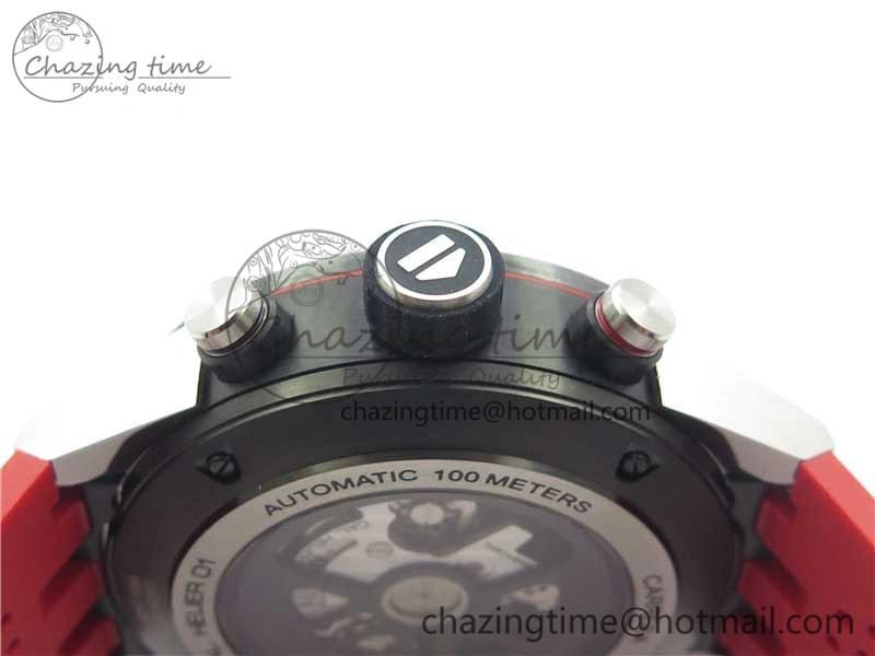 Calibre Heuer 01 Chrono SS PVD XF 1:1 Best Edition Skeleton Dial Red Hand on Red Rubber Strap A WeatherProof 9668