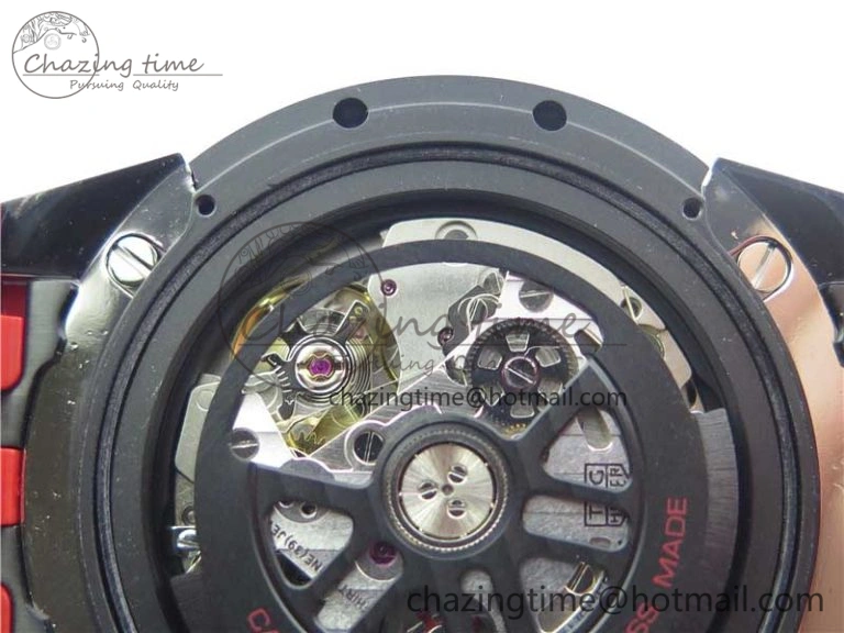 Calibre Heuer 01 Chrono SS PVD XF 1:1 Best Edition Skeleton Dial Red Hand on Red Rubber Strap A WeatherProof 9668