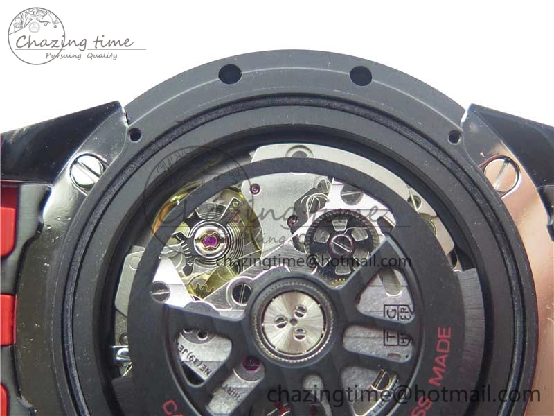 Calibre Heuer 01 Chrono SS PVD XF 1:1 Best Edition Skeleton Dial Red Hand on Red Rubber Strap A WeatherProof 9668