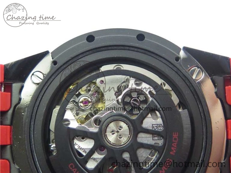 Calibre Heuer 01 Chrono SS PVD XF 1:1 Best Edition Skeleton Dial Red Hand on Red Rubber Strap A WeatherProof 9668