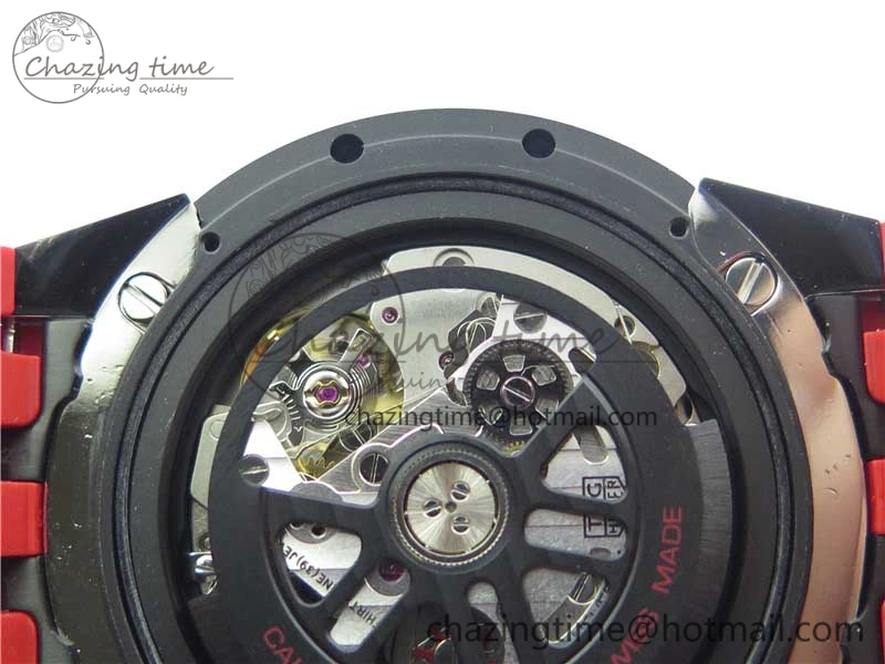 Calibre Heuer 01 Chrono SS PVD XF 1:1 Best Edition Skeleton Dial Red Hand on Red Rubber Strap A WeatherProof 9668