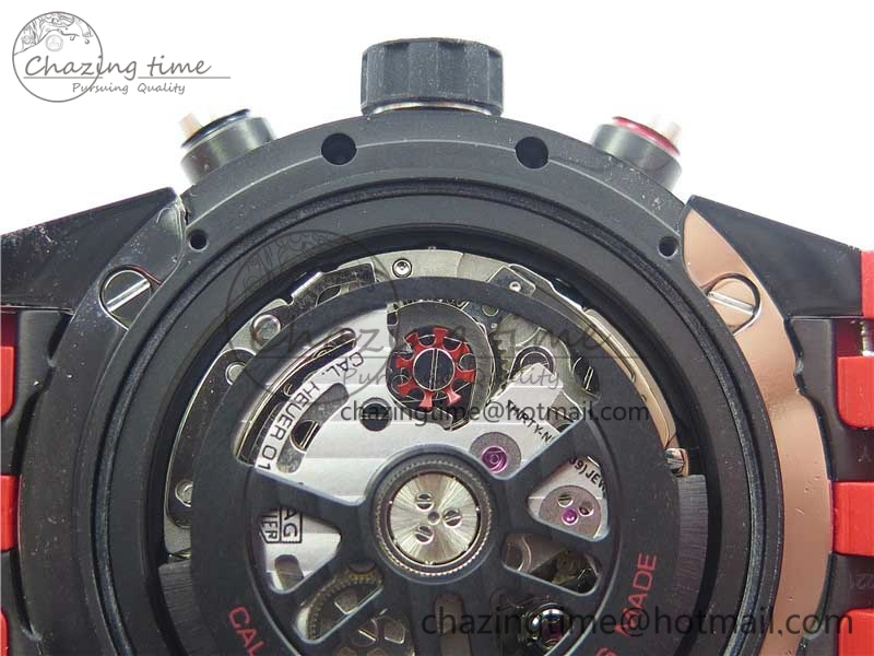 Calibre Heuer 01 Chrono SS PVD XF 1:1 Best Edition Skeleton Dial Red Hand on Red Rubber Strap A WeatherProof 9668