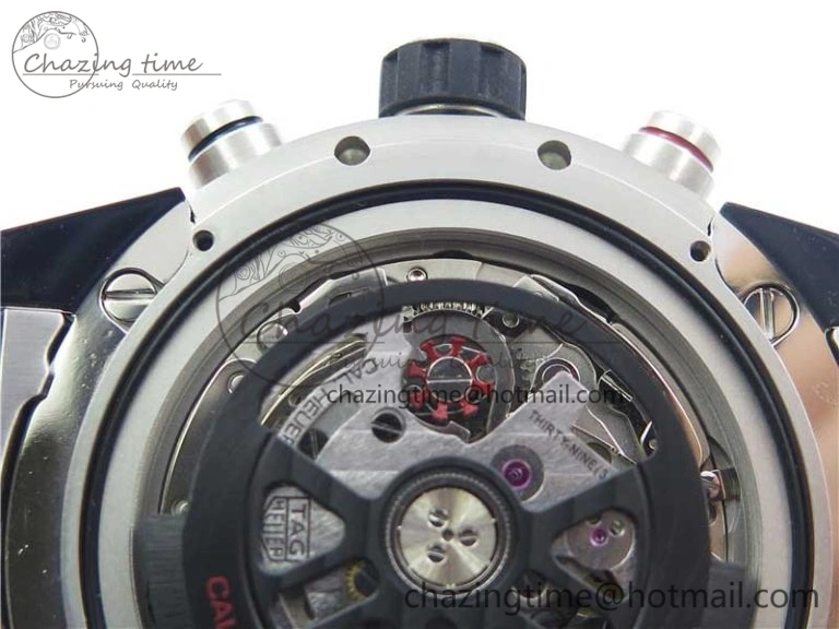 TimelessDesign Calibre Heuer 01 Chrono SS PVD XF 1:1 Best Edition Skeleton Dial Red Hand on SS Bracelet A 9672