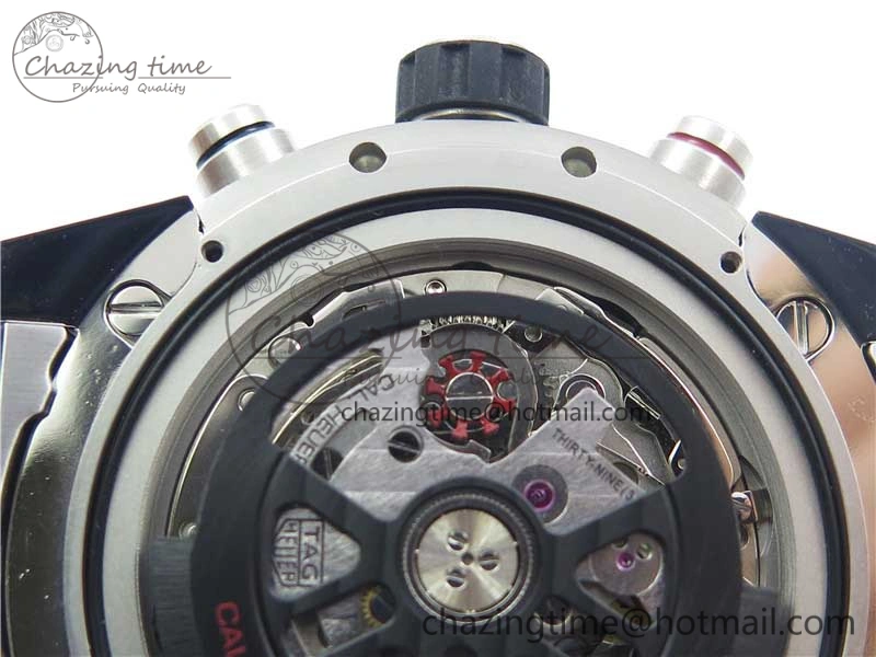 TimelessDesign Calibre Heuer 01 Chrono SS PVD XF 1:1 Best Edition Skeleton Dial Red Hand on SS Bracelet A 9672