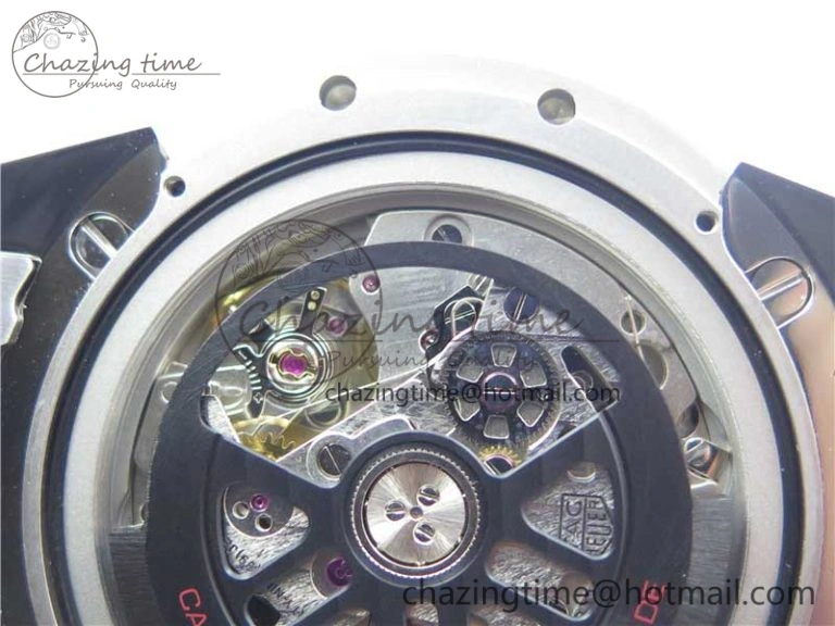 TimelessDesign Calibre Heuer 01 Chrono SS PVD XF 1:1 Best Edition Skeleton Dial Red Hand on SS Bracelet A 9672