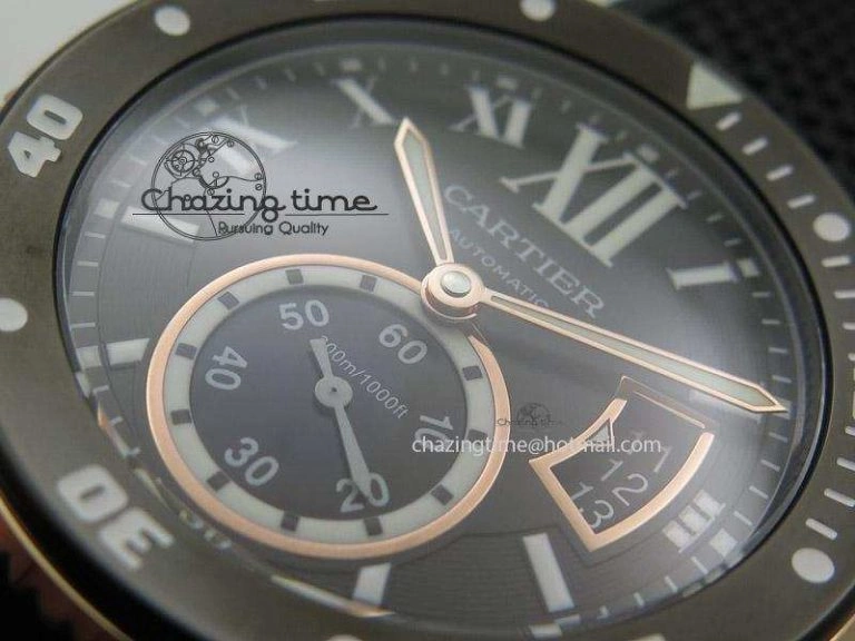 ComfortFit Calibre de Cartier Diver TF 1:1 Best Edition PVD RG Black Dial On Black Rubber Strap MIYOTA Movement 6367