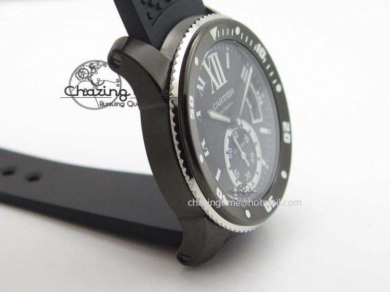 FastDry Calibre de Cartier Diver TF 1:1 Best Edition PVD SS Black Dial On Black Rubber Strap MIYOTA Movement 6368